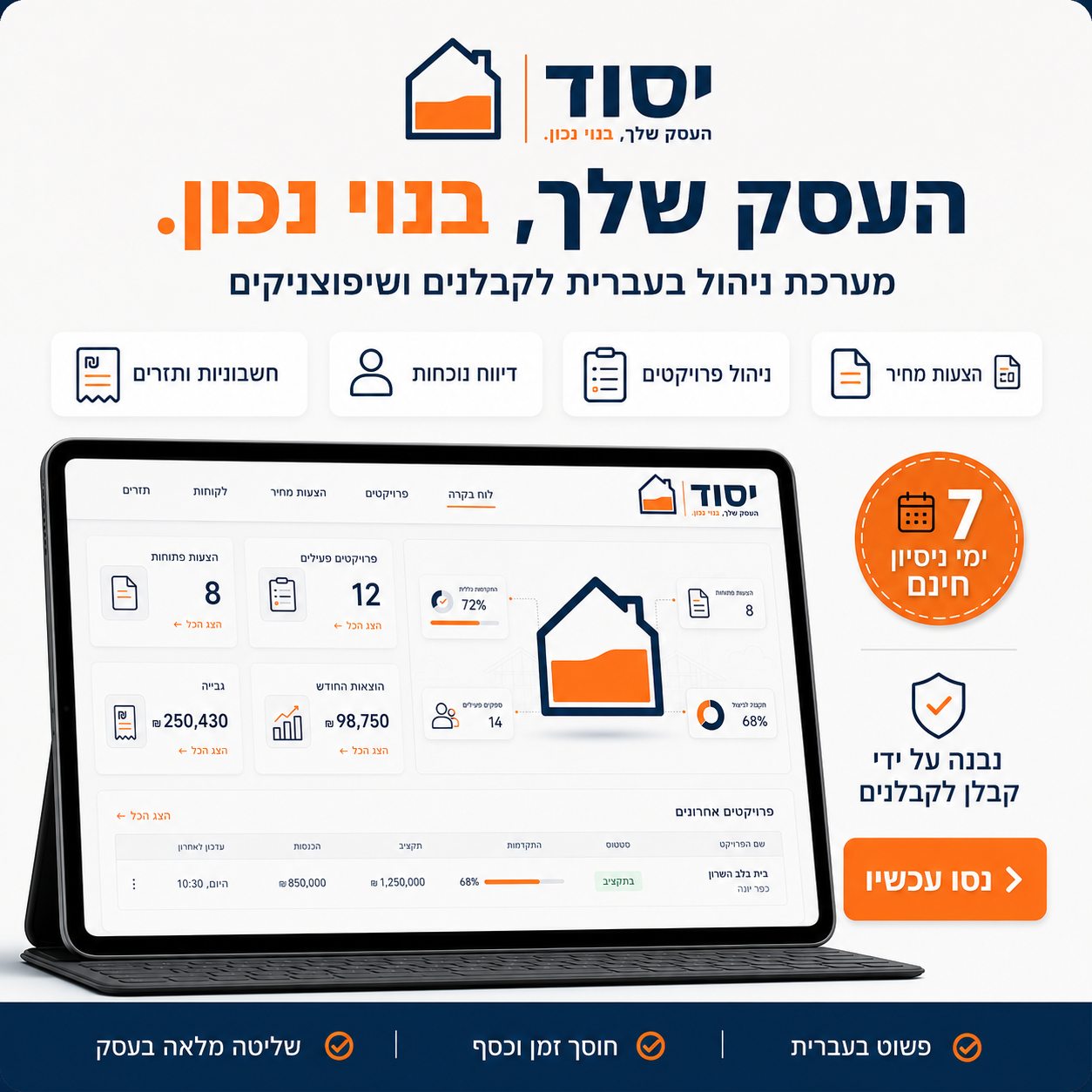 מערכת יסוד — לוח בקרה לקבלן